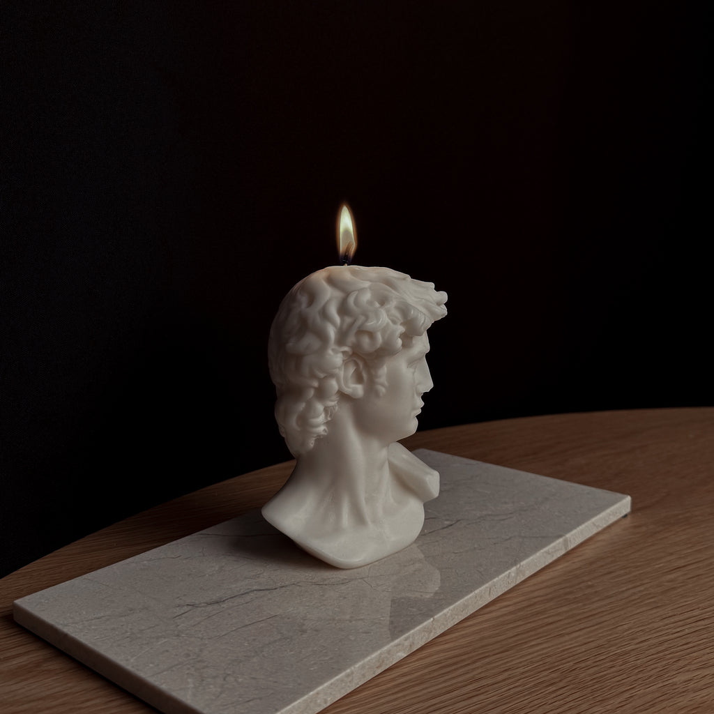 DAVID Kerze, klassische Kunst, moderne Beleuchtung, Geschenk für Kunstsammler, historisches Dekor, kulturelle Tiefe, intellektuelles Design, elegantes Wohnaccessoire, Kunstliebhaber, Galeriedekoration.