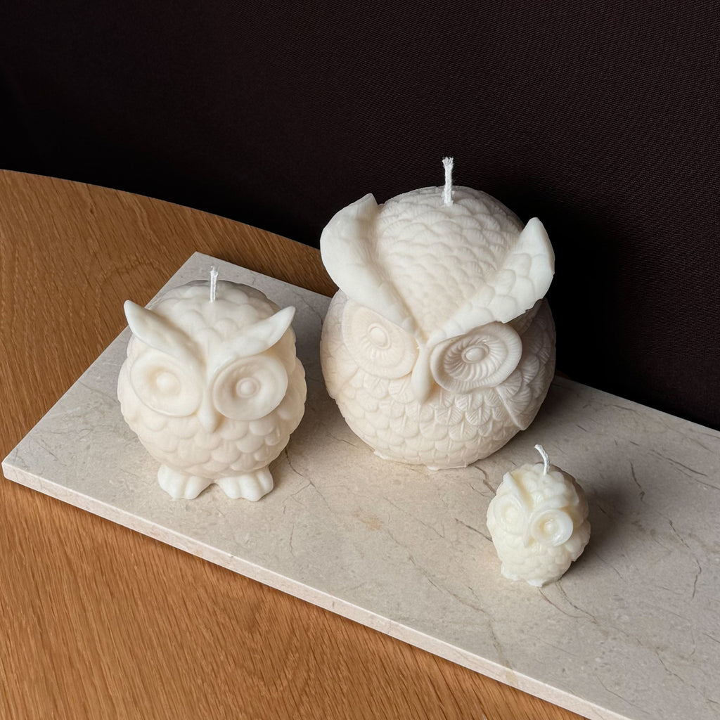 Eulenkerze, Dekorative Kerze, EARL Kerze, Herbstdekor, Geschenk für Tierliebhaber, atmosphärische Beleuchtung, Studienzimmer Dekor, Wohnkultur, entspannende Atmosphäre.