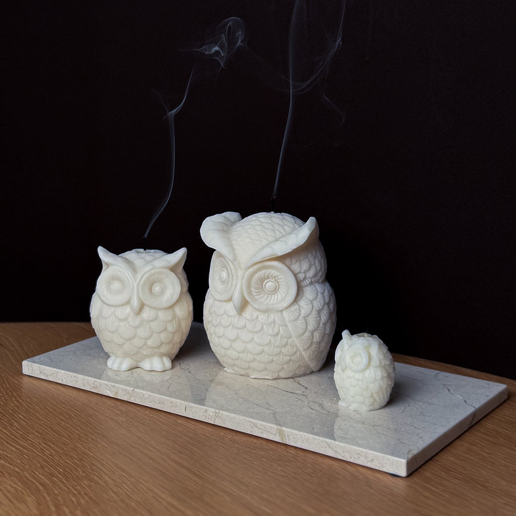 Eulenkerze, Dekorative Kerze, EARL Kerze, Herbstdekor, Geschenk für Tierliebhaber, atmosphärische Beleuchtung, Studienzimmer Dekor, Wohnkultur, entspannende Atmosphäre.