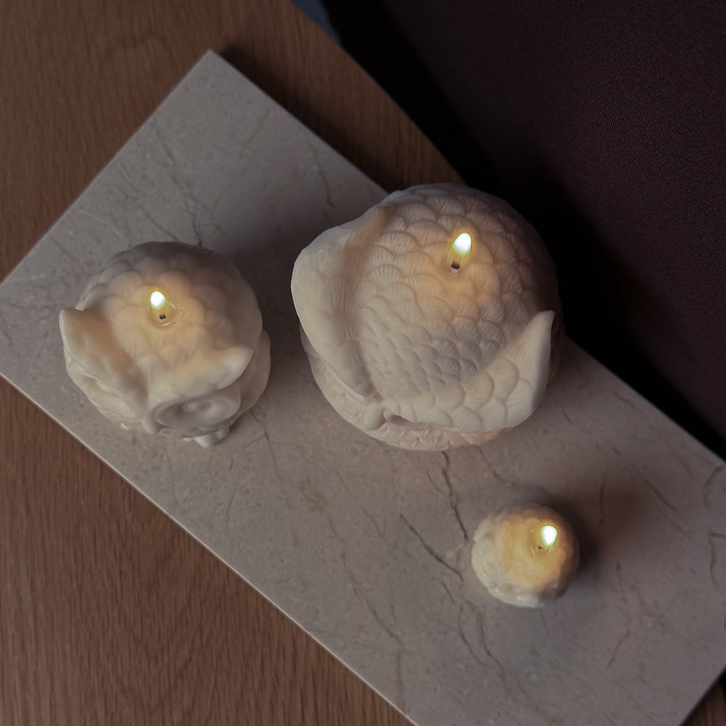 Eulenkerze, Dekorative Kerze, EARL Kerze, Herbstdekor, Geschenk für Tierliebhaber, atmosphärische Beleuchtung, Studienzimmer Dekor, Wohnkultur, entspannende Atmosphäre.