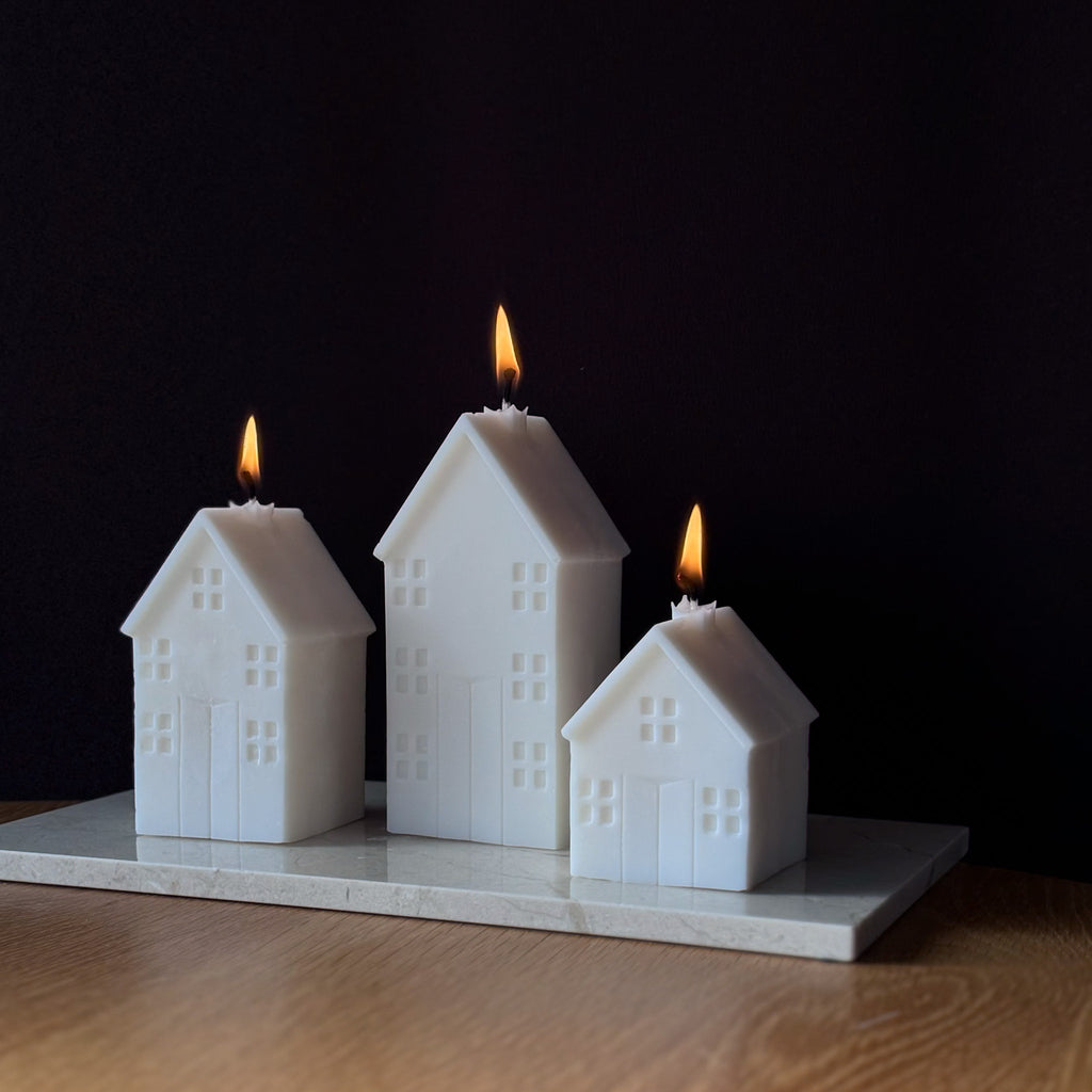 HOME Kerzen, Rapswachskerze, Kerzen in Hausform, umweltfreundliche Kerze, Geschenkidee, Heimdekor, dekorative Beleuchtung, Baumwolldocht, verschiedene Größen, Wohnkultur.