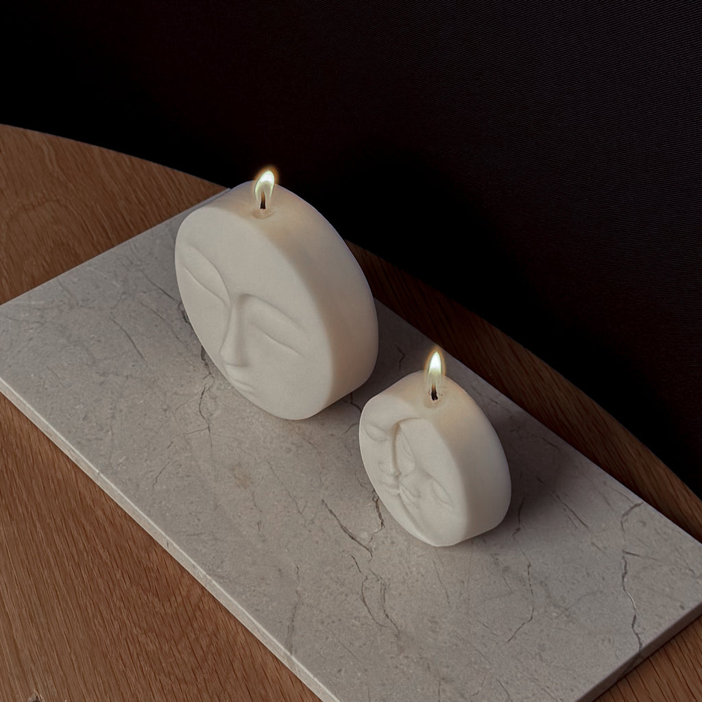 MOON Kerze, sun Kerze, kunstvolles Design, beruhigende Kerzen, meditatives Ambiente, ästhetische Dekoration, Geschenk für Kunstliebhaber, besondere Heimdekoration, friedvolle Atmosphäre, kreative Beleuchtung.